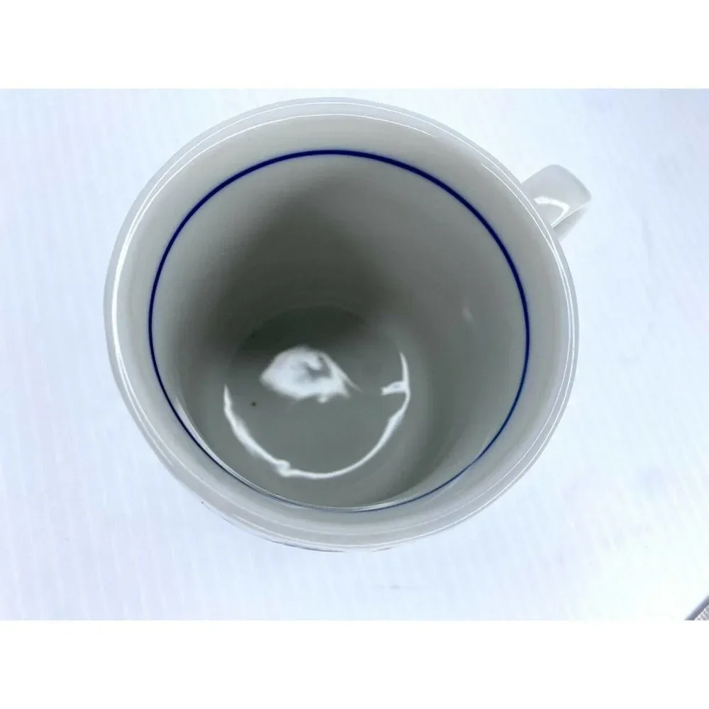 Fish For Sushi Mug Japanese Kanji Hirigana Cute Blue White Ceramic Textured